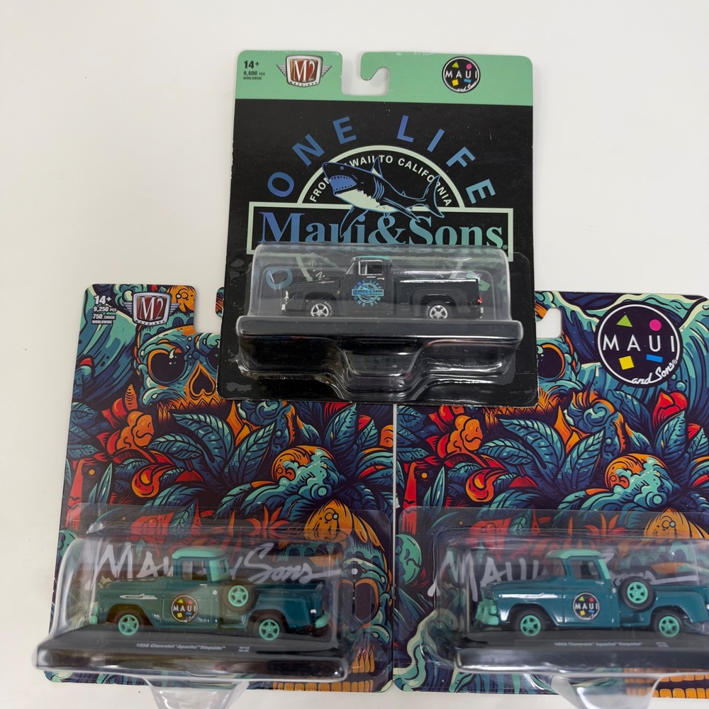M2 Machines Maui and Sons 1956 Ford F-100 1958 Chevy Apache Stepside Lot of 3